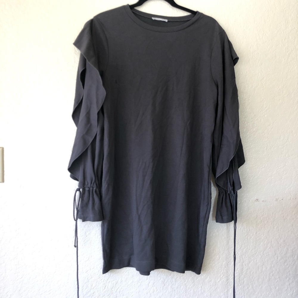 Zara Gray Ruffle Open Sleeve Sweater Dress oversiz - Picture 2 of 4